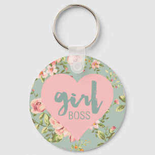 Llavero Chica Boss Patrón de Corazón Floral Rosa y Azul