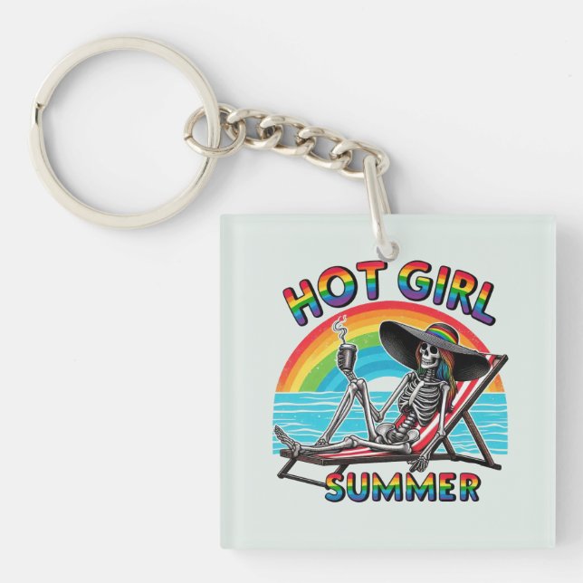 Llavero Chica caliente Skeleton Retro Beach Design (Frente)