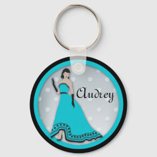 Llavero Chica clásico elegante en turquesa y negro