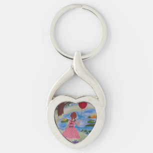 Llavero Chica Con Anillo De Llave Metalizado De Globo Rojo
