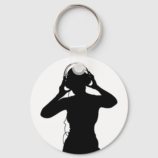 Llavero Chica con audífonos en Silhouette (Anverso)