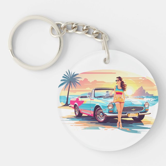 Llavero Chica con la naturaleza del coche y del sueño (Frente)