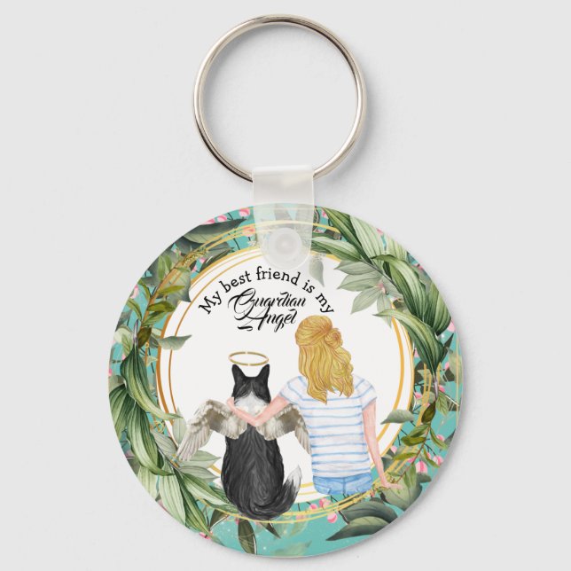 Llavero Chica con perro collie guardian angel mejor amigo (Anverso)