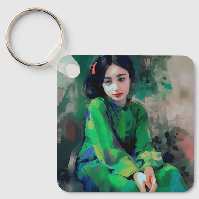 Llavero Chica con vestido verde (Anverso)