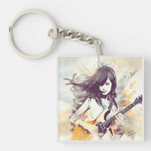 Llavero Chica con vibraciones de música rock