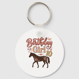 Llavero Chica Cumpleaños 10 Caballo Diseño Vectorial Flora