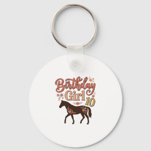 Llavero Chica Cumpleaños 10 Caballo Diseño Vectorial Flora