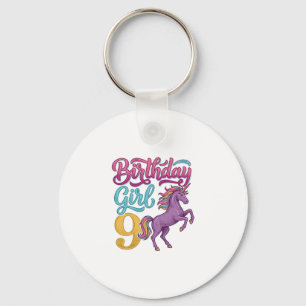 Llavero Chica Cumpleaños 9 Unicornio Diseño de Grabado Vin