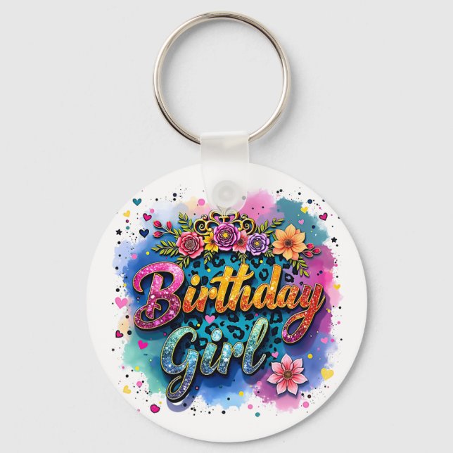 Llavero Chica Cumpleaños Leopardo Floral (Anverso)