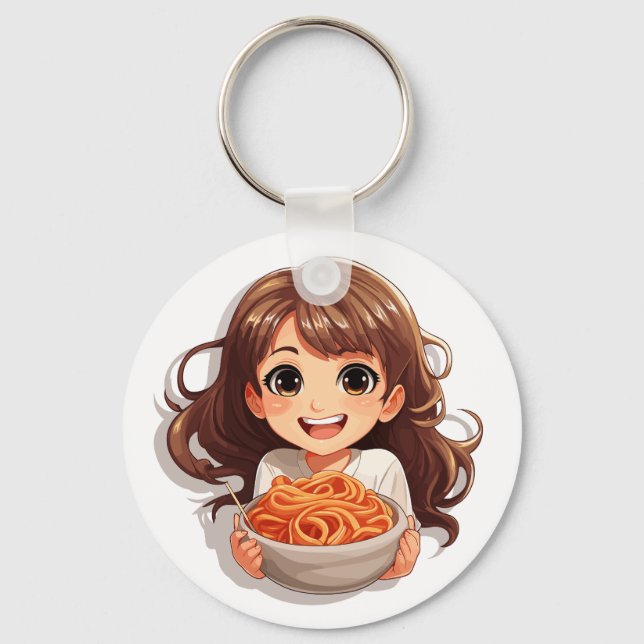 Llavero Chica Cute Kawaii comiendo Spaghetti (Anverso)