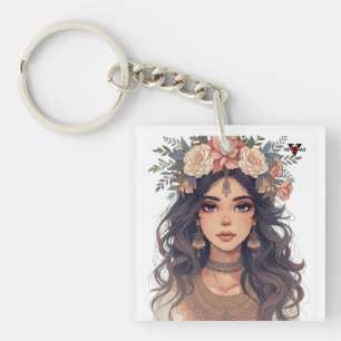 Llavero Chica de Anime Floral Hermosa – Estética Suave Pas