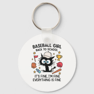 Llavero Chica de béisbol de gato divertido Está bien Estoy