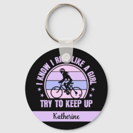 Llavero Chica de ciclismo intenta mantener la bicicleta re