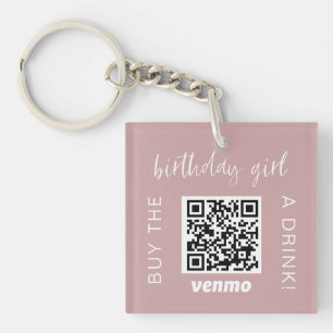Llavero Chica De Cumpleaños Código QR Comprar Una Bebida C