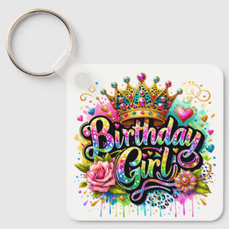 Llavero Chica de cumpleaños real colorida