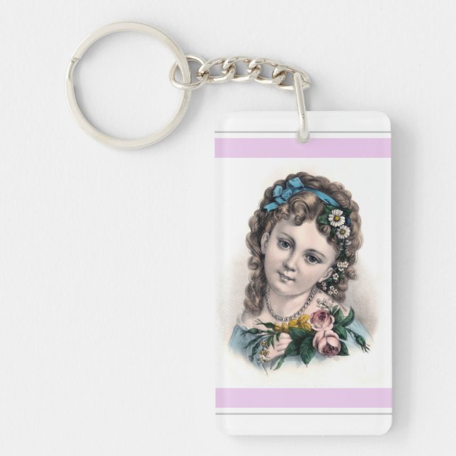 Llavero Chica de flores victoriana de época (Frente)