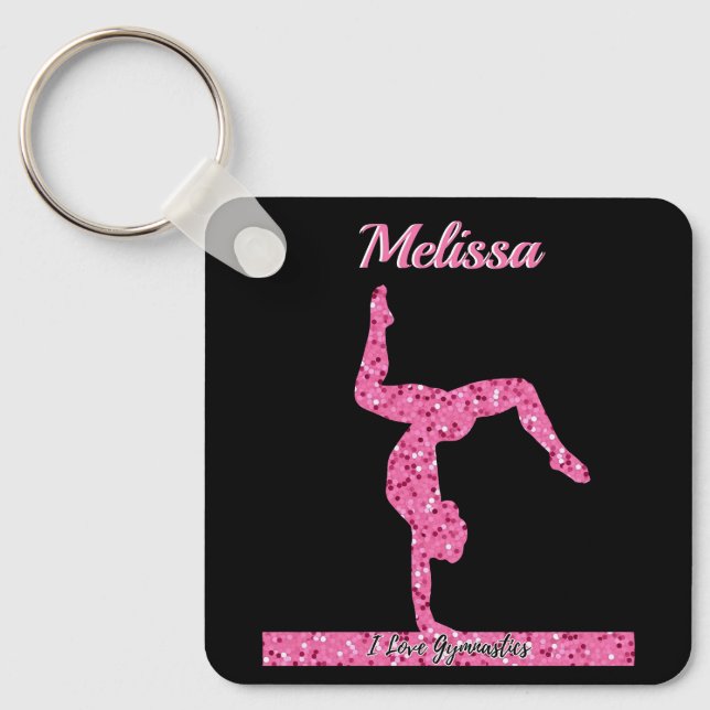 Llavero Chica de Gimnasia Rosa Viga de equilibrio de deste (Anverso)