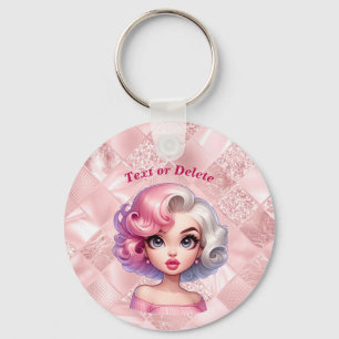 Llavero Chica de glamour retro belleza Personalizado aguda