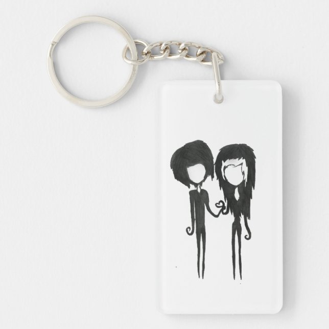 Llavero Chica de Gótico y dibujo de lápiz de niño (Frente)