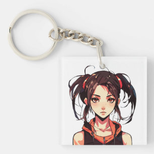 Llavero Chica de Manga Encantadora: Ilustración Vectorial