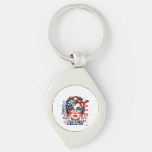 Llavero CHICA de MERICA - Retro Patriótico Bandera de EEUU
