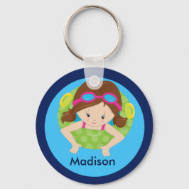 Llavero Chica de natación de brunette con gafas Personaliz