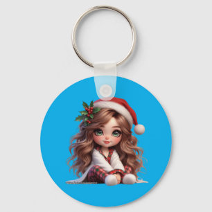 Llavero Chica de Navidades con arte de Santa Hat