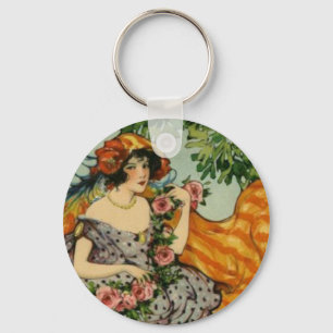 Llavero Chica de Nouveau del arte con las flores