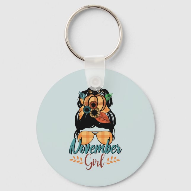 Llavero Chica de noviembre - Autumy Messy Bun Vibes (Anverso)