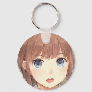 Llavero Chica de pelo marrón anime con ojos azules sorpren