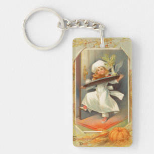 Llavero Chica del Día de Acción de Gracias Chef Vintage Ke