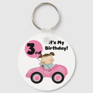 Llavero Chica en auto rosado 3er cumpleaños camisetas y re