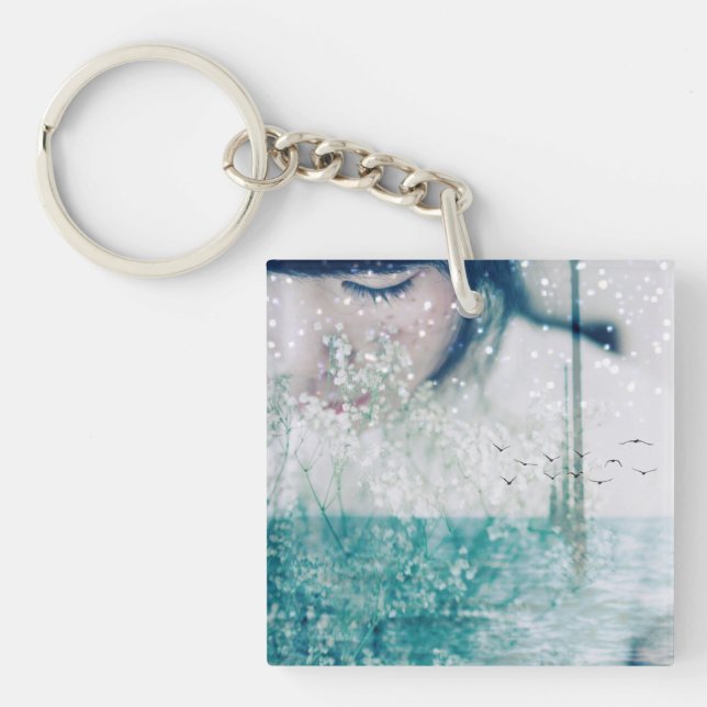 Llavero Chica esmeralda Océano Blanco Verde de doble cara (Frente)