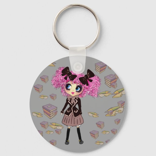 Llavero Chica estudiantil kawaii con PinkyP (Anverso)