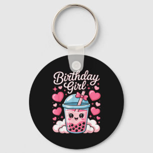Llavero Chica Feliz Cumpleaños Lindo Arco Rosa Burbuja Té