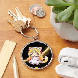 Llavero Chica Gato Chibi Rubia en Vestido Midi