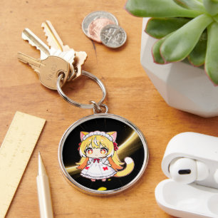 Llavero Chica Gato Chibi Rubia en Vestido Midi