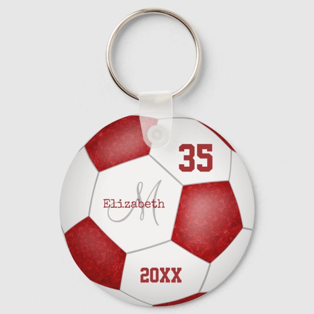 Llavero chica jersey número balón de fútbol blanco rojo (Anverso)
