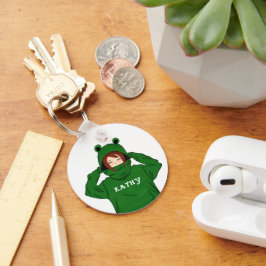 Llavero Chica lindo con dibujo de cartón de rana verde