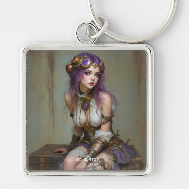 Llavero Chica Morada Fantasía Tierna Steampunk (Frente)