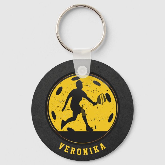 Llavero Chica Mujer Jugadora De Pickleball Racketball Nomb (Anverso)