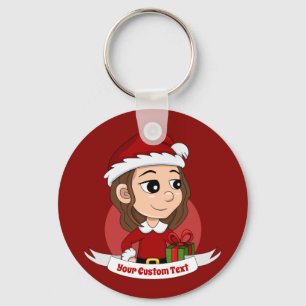 Llavero chica navidad con pelo ondulado marrón