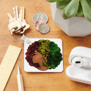 Llavero Chica negra rasta mujer de color amarillo rojo ver