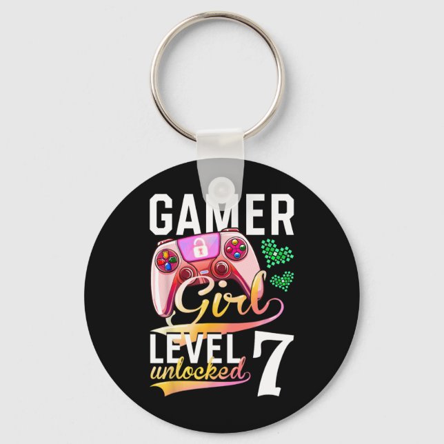 Llavero Chica Nivel 7 Videojuego desbloqueado 7º cumpleaño (Anverso)