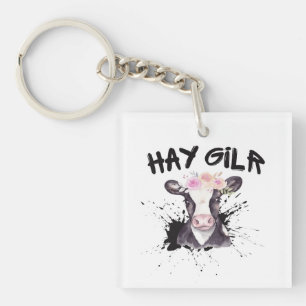 Llavero Chica paja agricultora divertido ganado vaca granj