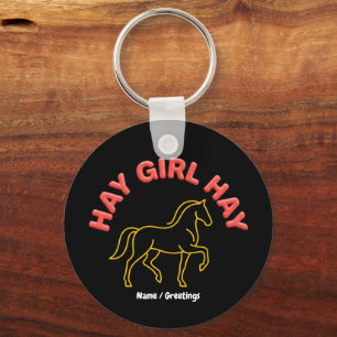 Llavero Chica Paja Chica Retro Gráfico De Caballo Chic Occ