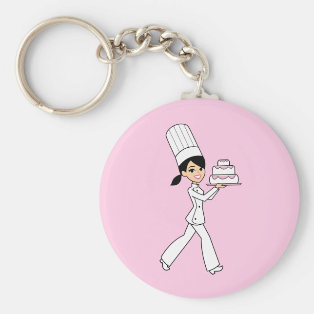 Llavero Chica panadero con pastel en Keychain (Frente)