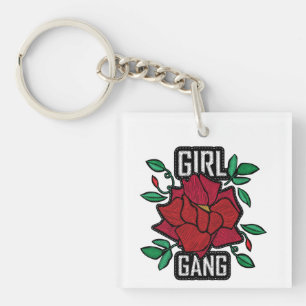 Llavero Chica Pandilla Parche Rosa Roja de Moda Insignia
