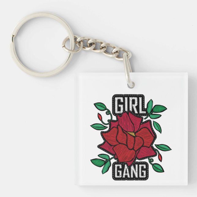 Llavero Chica Pandilla Parche Rosa Roja de Moda Insignia (Frente)