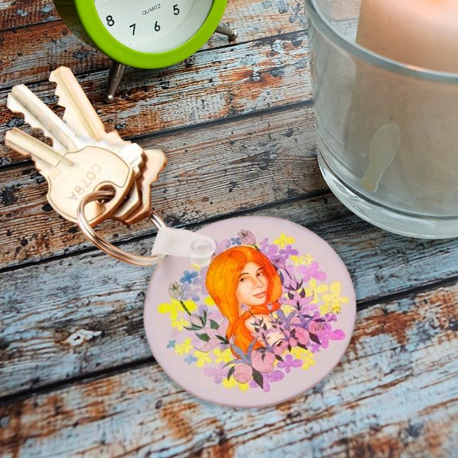 Llavero Chica pelirroja en el jardín Acuarela (Subido por el creador)